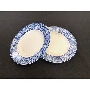 Vista Alegre Figuras Portugal Soup Salad Bowl Wide Rim (2) Blue Tile Scroll Vtg